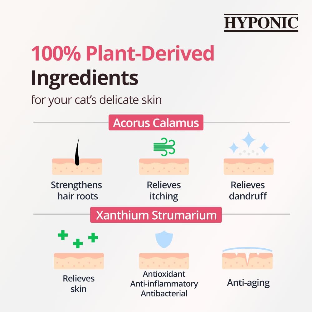 Infographic highlighting 100% plant-derived ingredients like Acorus Calamus and Xanthium Strumarium, showing benefits like strengthening hair roots, relieving itching, and anti-aging.