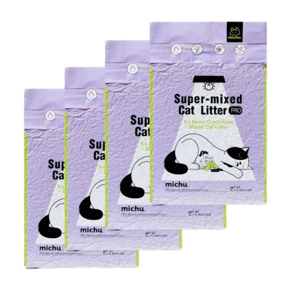 A convenient bundle of four 6L bags of Michu Super-Mixed Tofu Cat Litter Pro Gen2, providing a long-lasting, flushable, and odor-controlling supply for your feline friend.