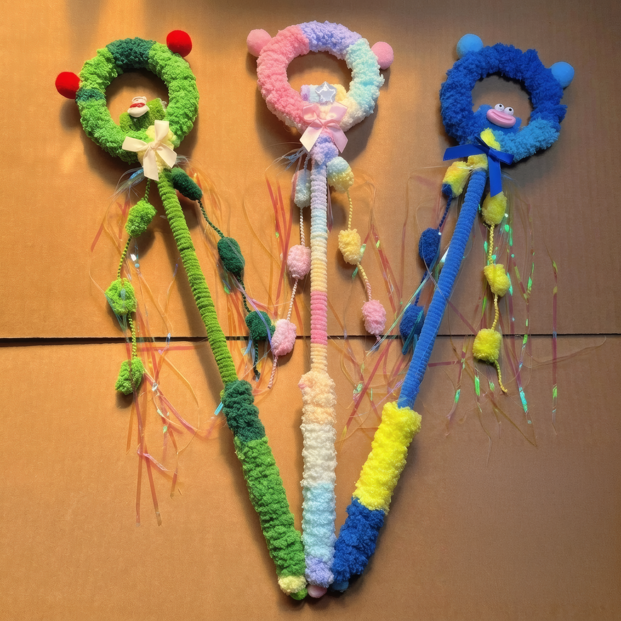 Colorful Plush Hoop Cat Wand | Iridescent Ribbons & Pom-Pom Teaser (50cm)