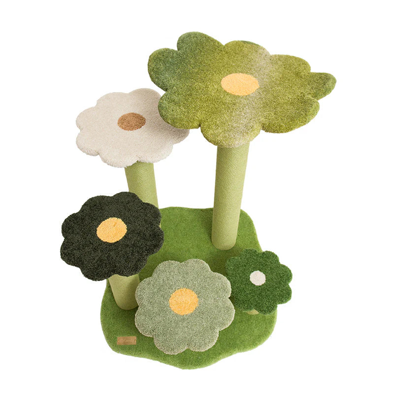 Full view of the Camily Flower Ladder Cat Tree in a natural green gradient theme on a white background.