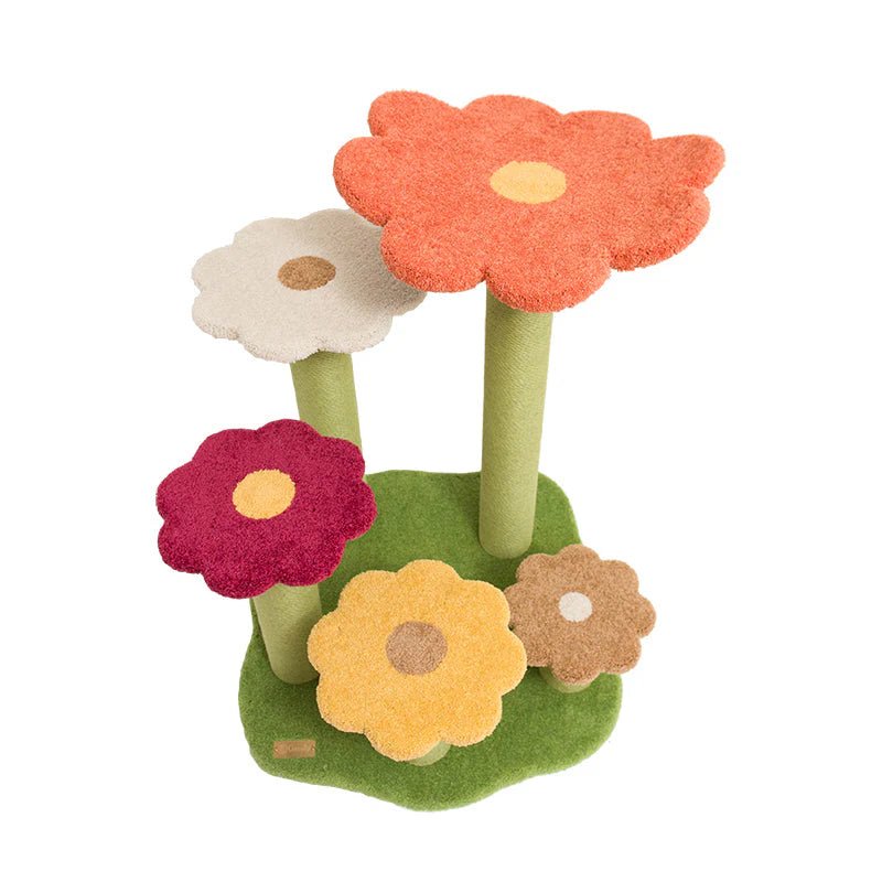 Full view of the Camily Flower Ladder Cat Tree in an orange and yellow gradient theme on a white background.