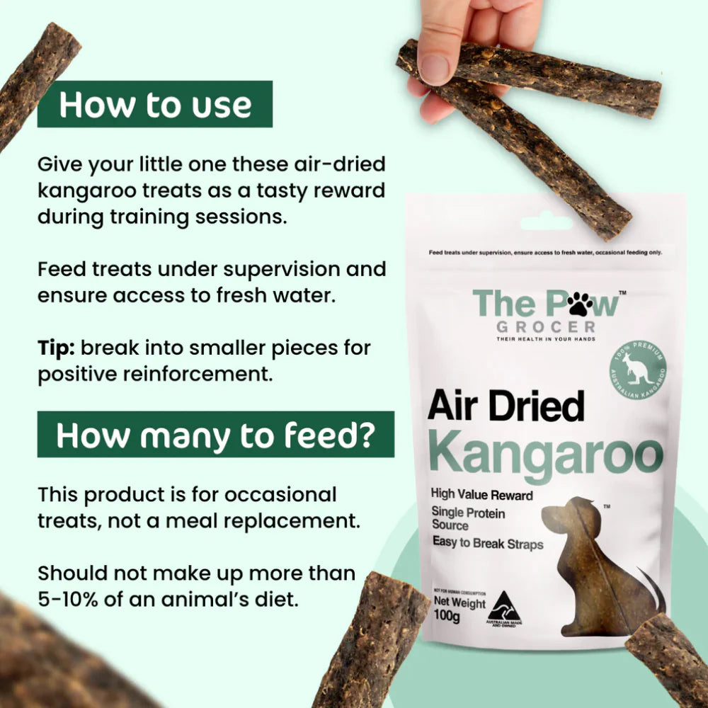 Infographic for The Paw Grocer Air Dried Kangaroo detailing &