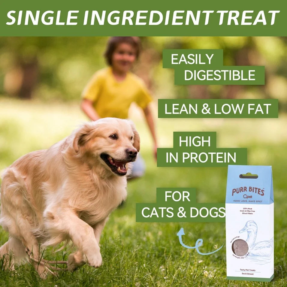 OPET Purr Bites single-ingredient freeze-dried duck breast treats for dogs and cats