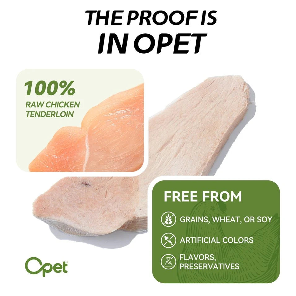 Comparison of raw chicken and the finished OPET freeze-dried chicken fillet treat