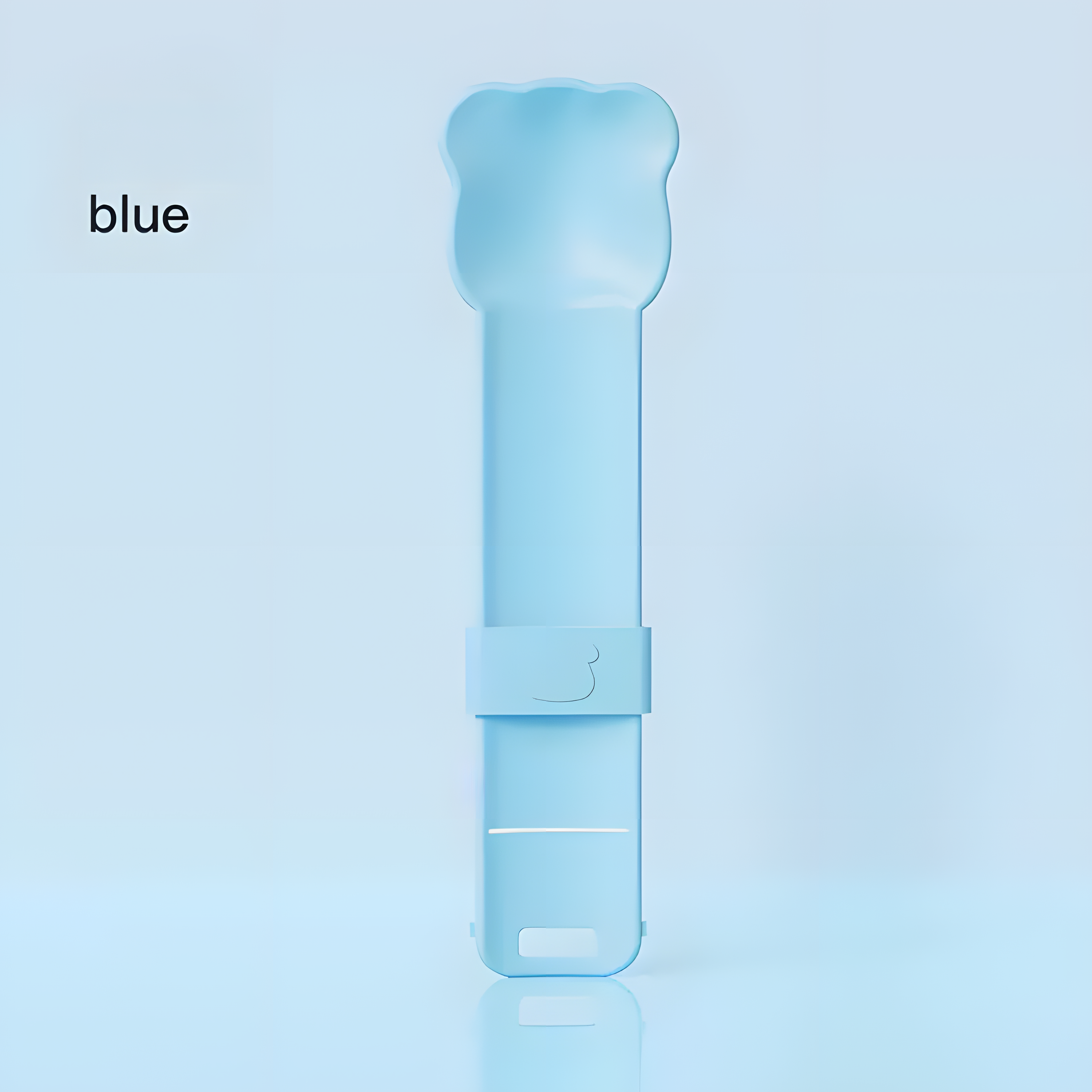 A minimalist Cat Liquid Treat Feeding Spoon in a calming pastel blue color. Features a wide cat-eared bowl and a zero-waste sliding mechanism for mess-free puree dispensing.