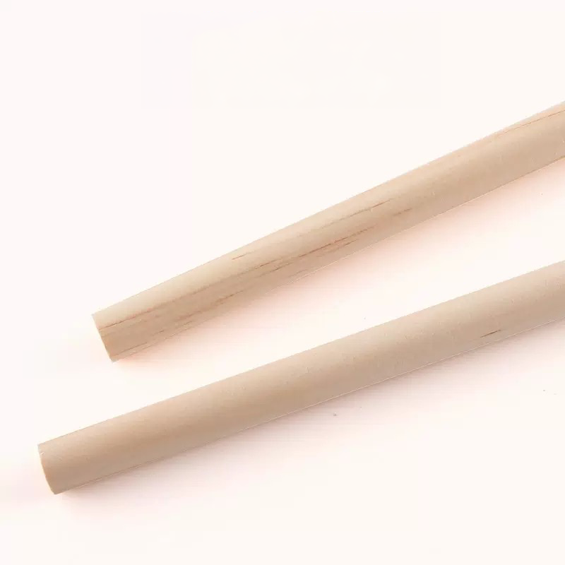 Close-up showing the smooth, polished texture of two solid natural wood handles used for LéJoyee cat teaser wands, highlighting their minimalist aesthetic that blends perfectly with home decor.