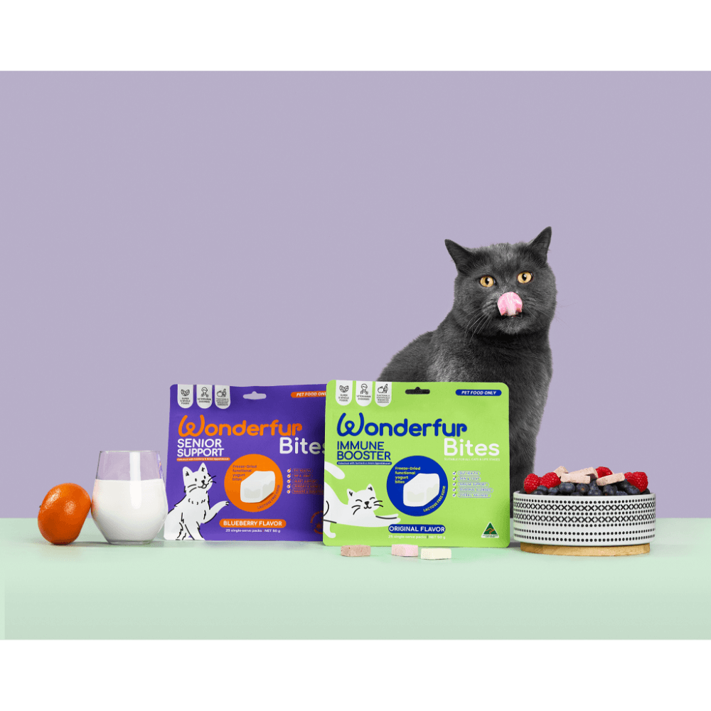 Wonderfur Bites Senior Support and Immune Booster freeze-dried yogurt chews for cats