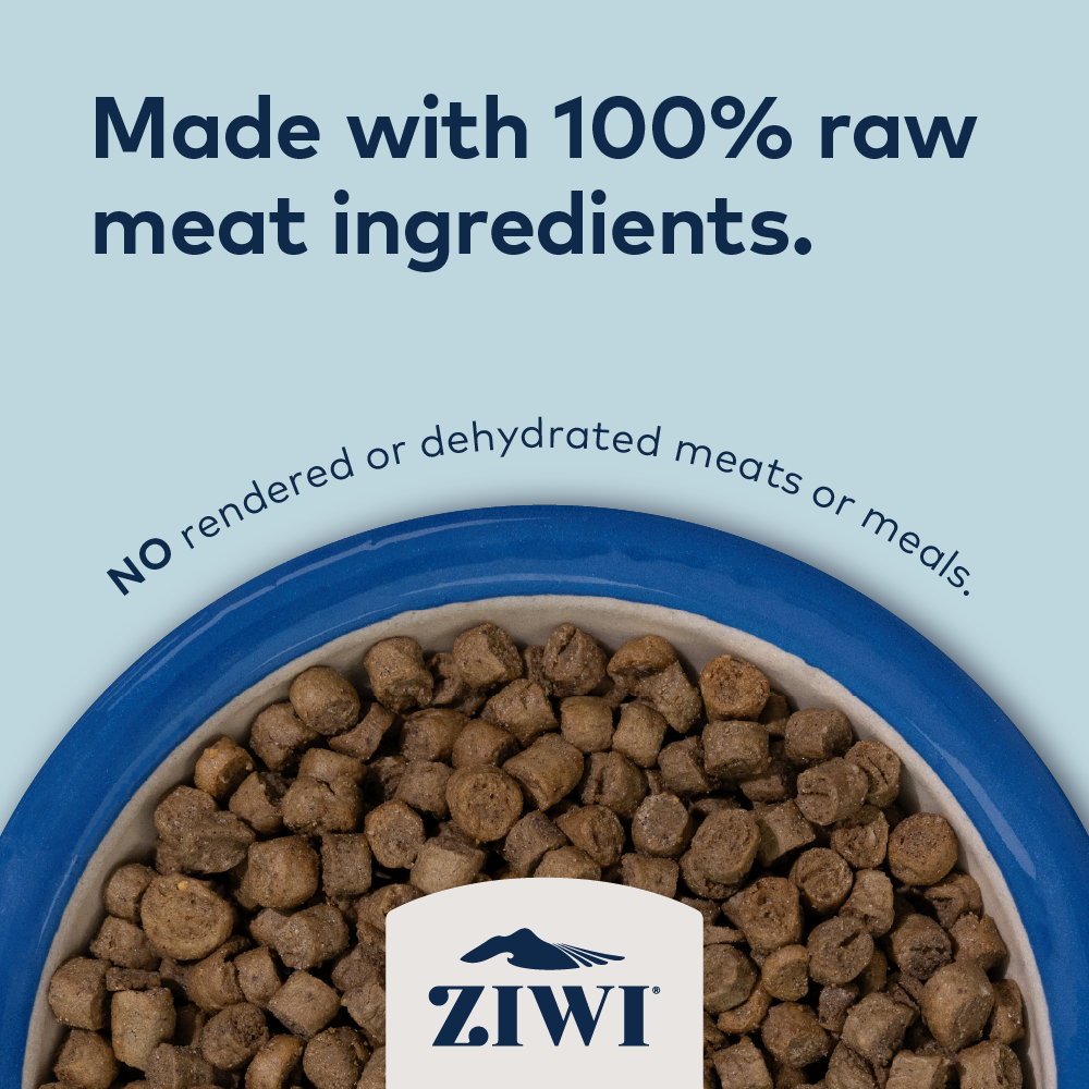Bowl of ZIWI Peak Steam & Dried cat food showing light crunchy bites made with raw animal ingredients and no rendered meat meals