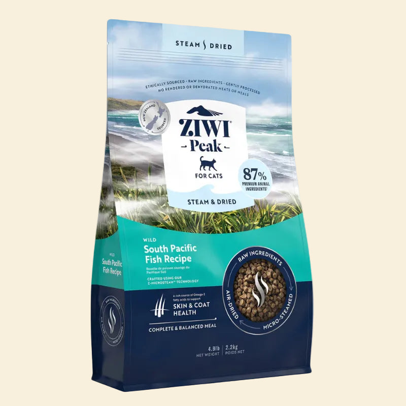 ZIWI Peak Steam & Dried Cat Food, South Pacific Fish Recipe, 2.2kg front view packaging