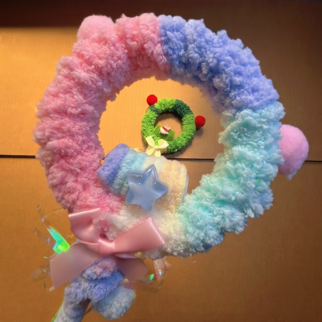 Colorful Plush Hoop Cat Wand | Iridescent Ribbons &amp; Pom-Pom Teaser (50cm)