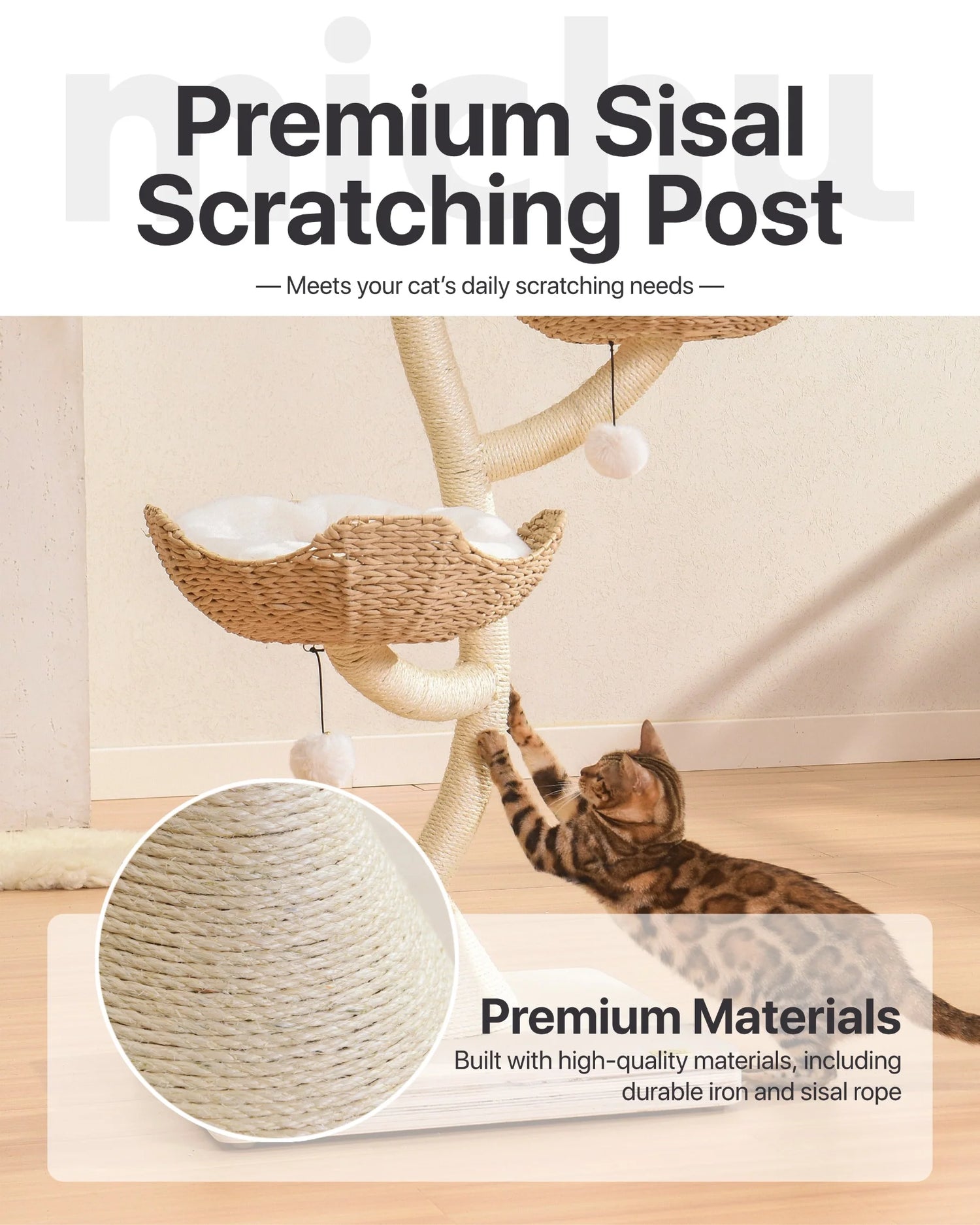MICHU Ivy Cat Tower Deluxe | 4-Tier Designer Tall Cat Tree