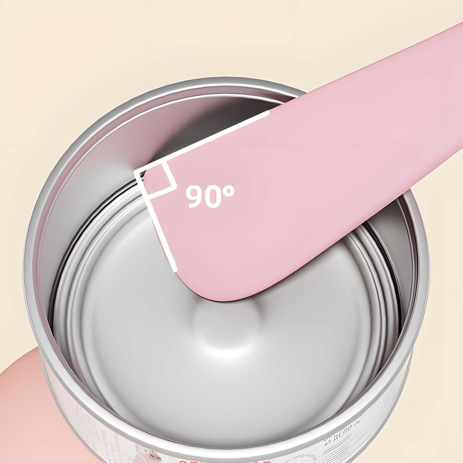 Close-up of a pink silicone spatula using its 90-degree flat edge to perfectly scrape the bottom corner of a cat food tin, ensuring absolutely zero waste.
