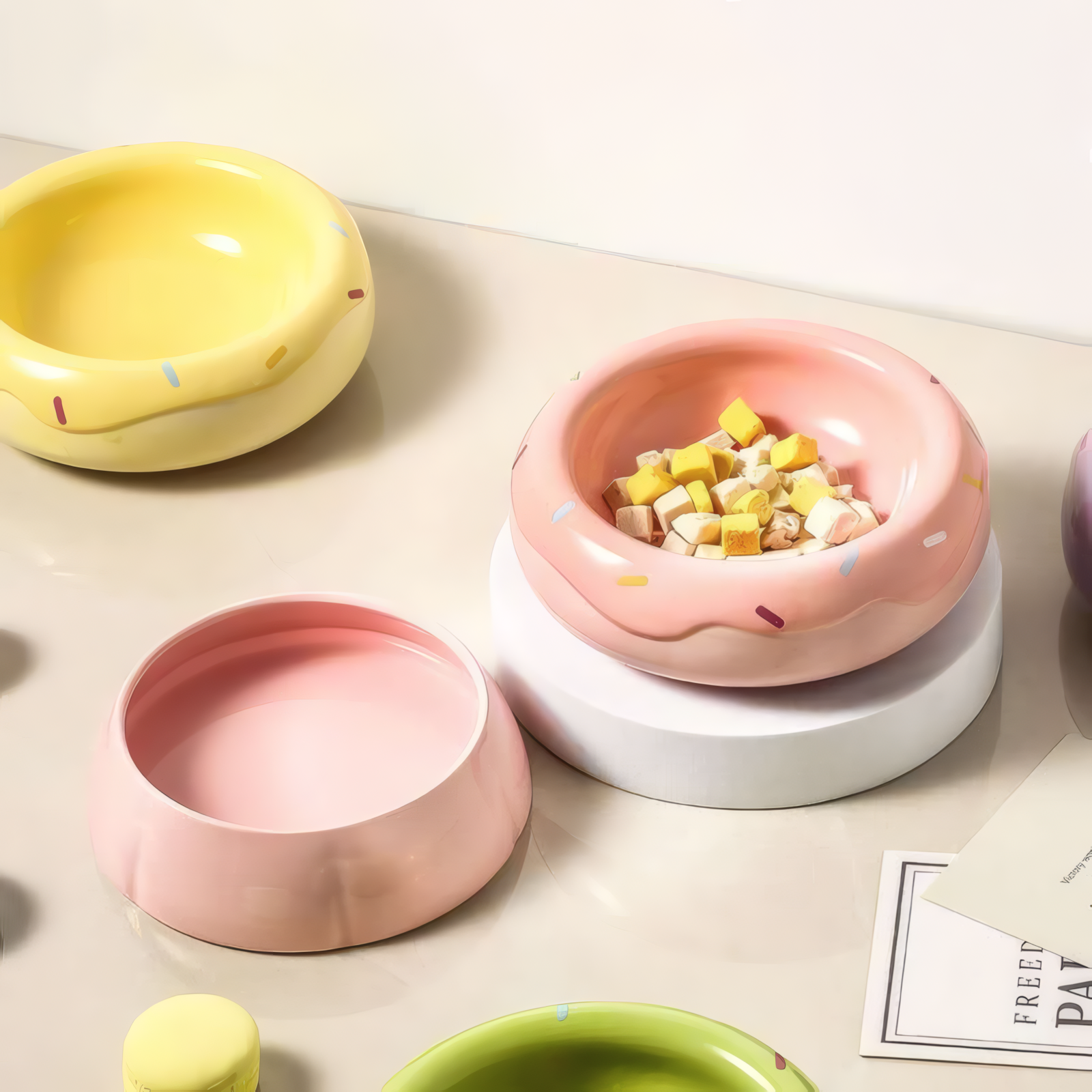 Elevated Ceramic Donut Pet Bowl Set | 2-in-1 Stackable Food &amp; Water Station