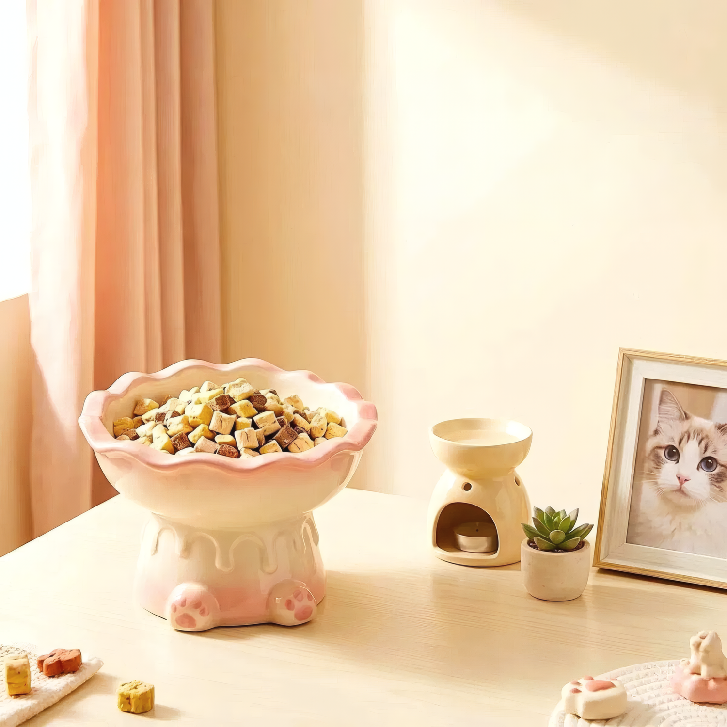 Spill-Proof Ceramic Pet Bowl | Heavy Base, Tilted Design for Neck Relief