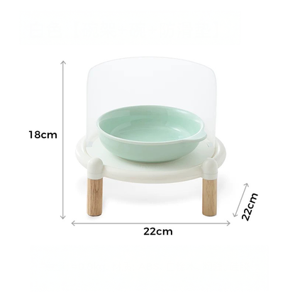 Mango Dining Station in Mint Green with dimensions displayed. Features a splash-proof guard and elevated design to prevent food spills