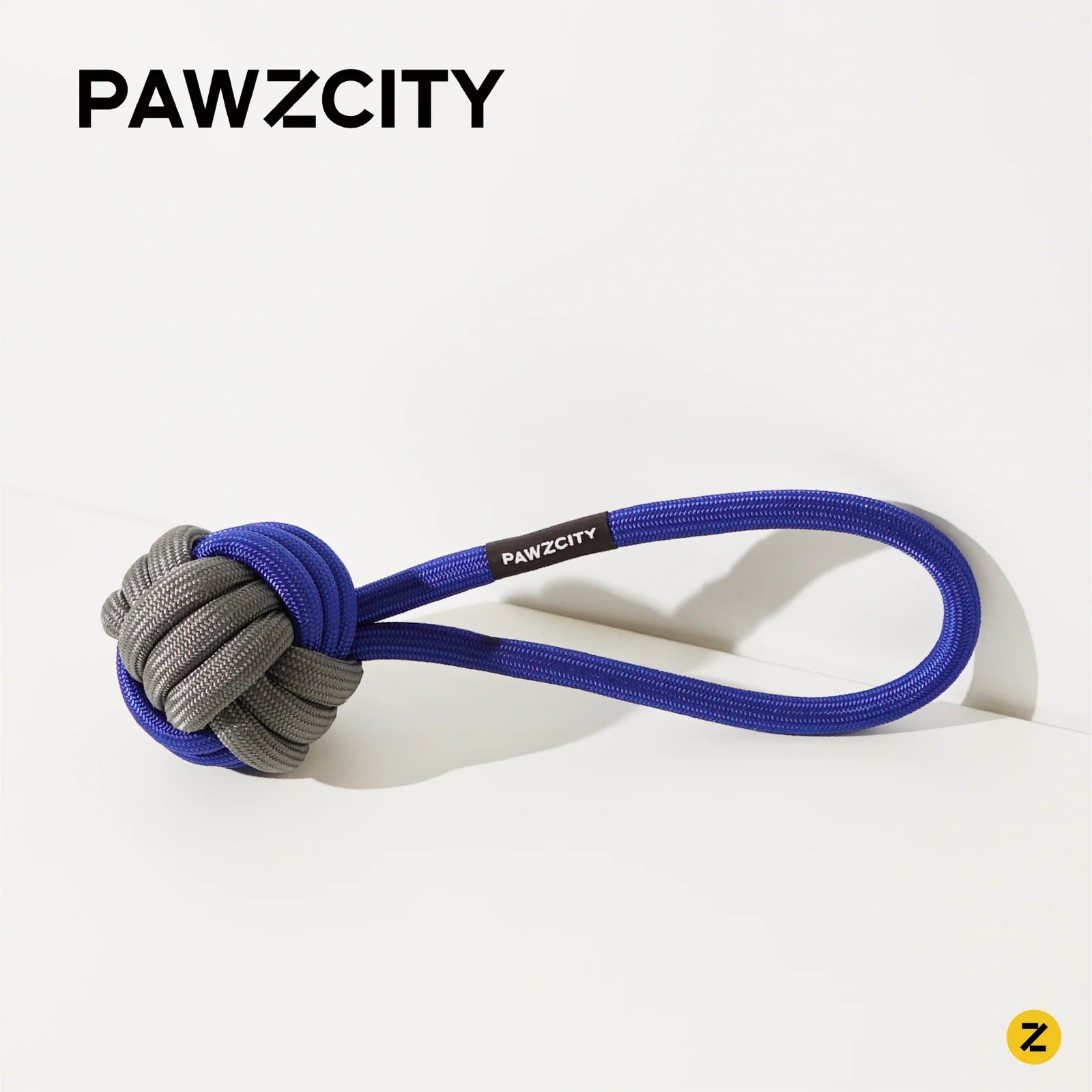 Blue and gray rope toy with &