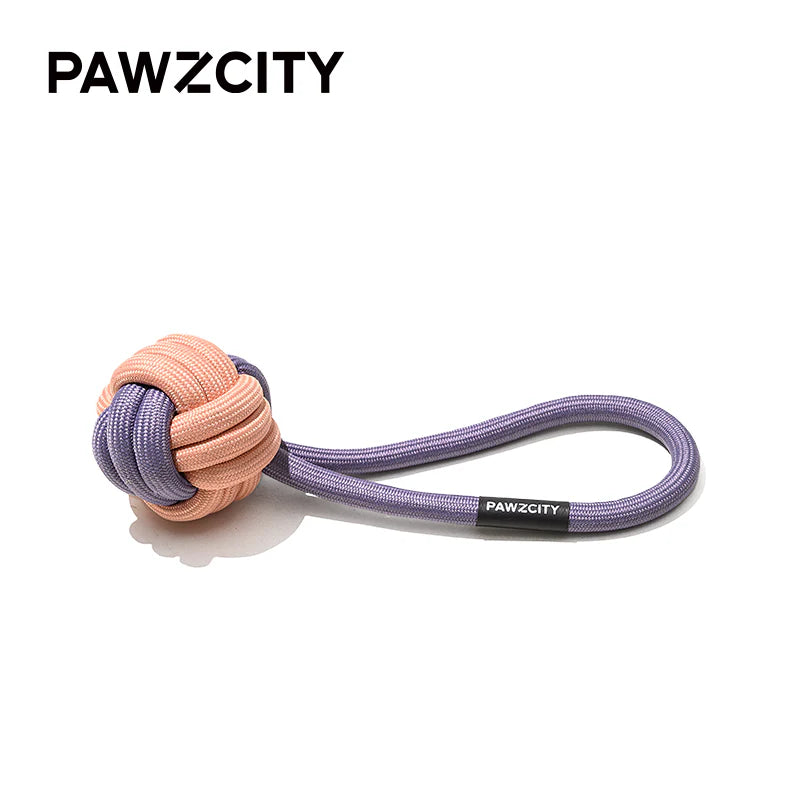 Pink and purple braided dog rope toy with &