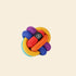 Colorful rope knot toy with a brand logo on a pure background