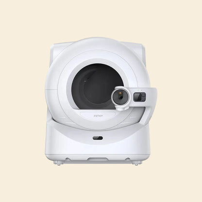 Petkit Purobot Ultra AI-powered cat litter box and the white pet camera with black lens 