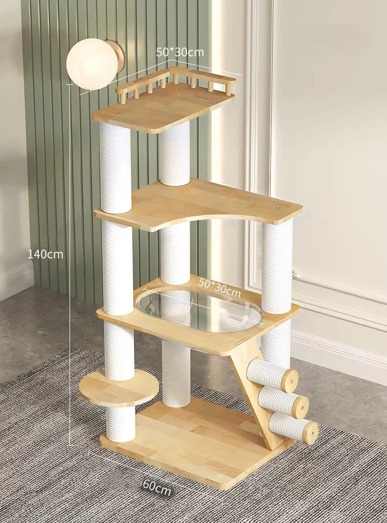 Cat tree with multiple levels and scratching posts in a room setting