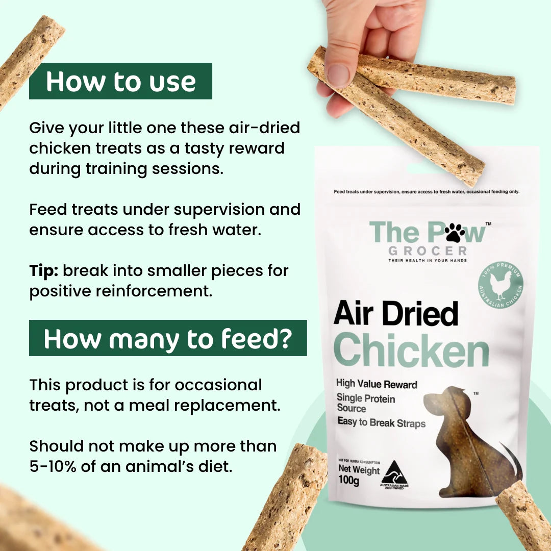 Infographic for The Paw Grocer Air Dried Chicken Straps detailing &