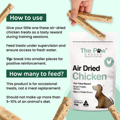 Infographic for The Paw Grocer Air Dried Chicken Straps detailing &