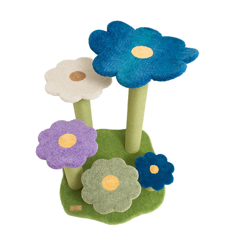 Full view of the Camily Flower Ladder Cat Tree in a blue gradient theme on a white background.