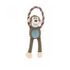 Full view of the Cheeky Monkey Corduroy Animal Plush Toy on a clean white background, showing its pink and brown cotton rope loop and blue belly patch.