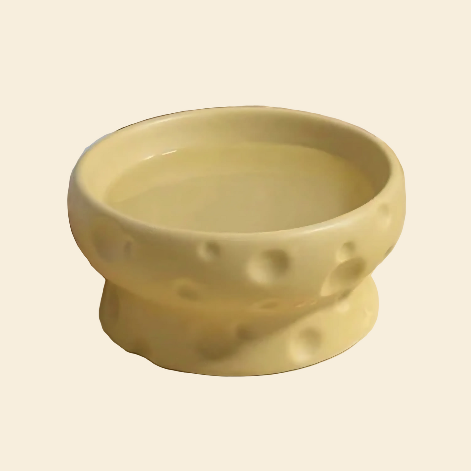Yellow ceramic bowl with cheese surface