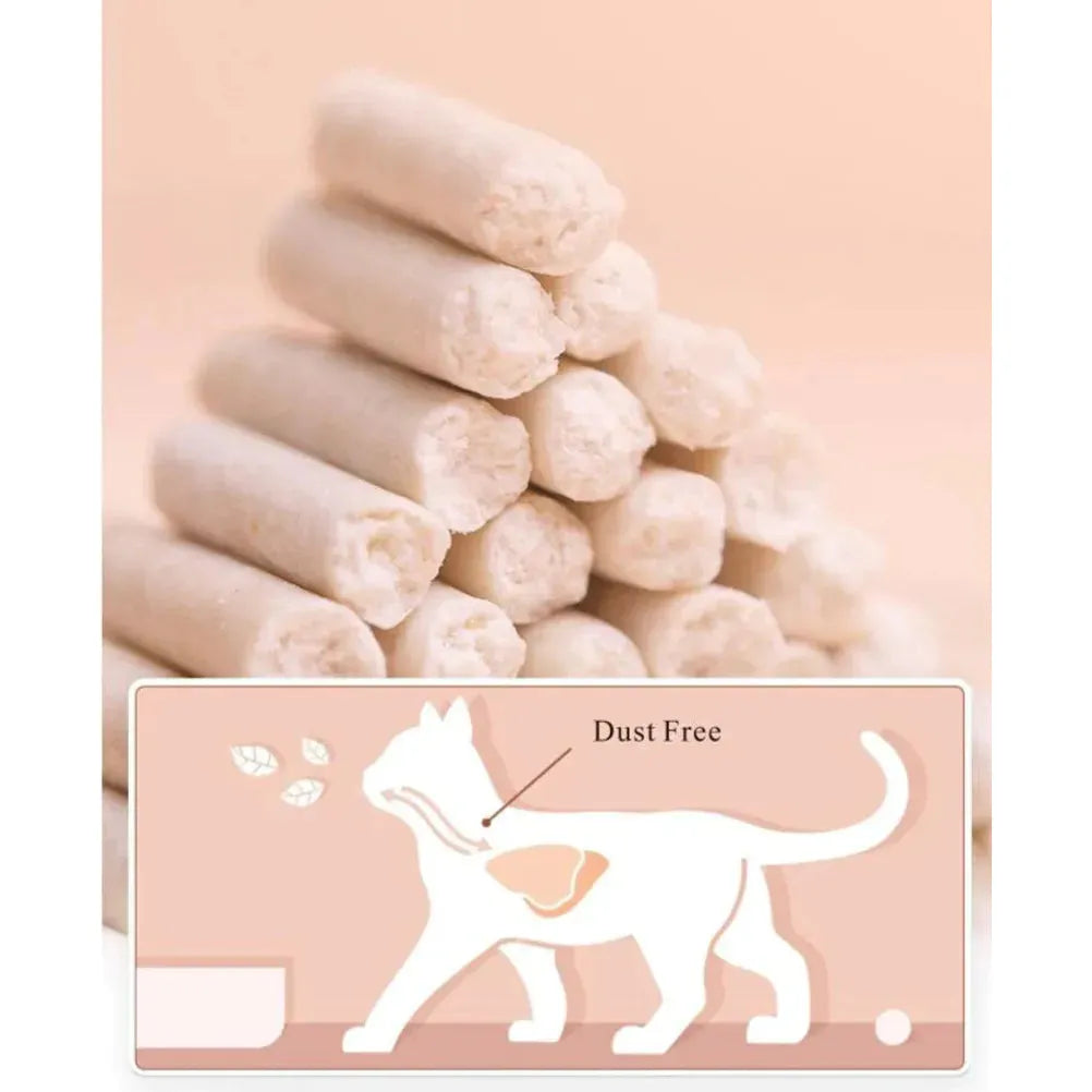 A graphic showing the KUNGFU CAT dust-free litter pellets alongside an illustration of a cat&