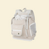 Detailed product shot of the beige ergonomic pet front carrier backpack, featuring an escape-proof drawstring mesh top, breathable side panels, and a zippered treat pocket.