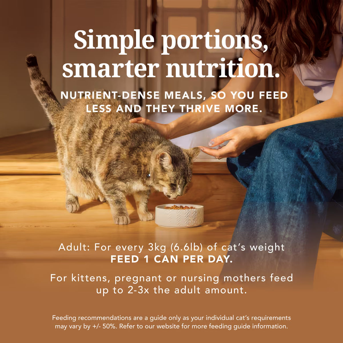 Feeding guide for Feline Natural Beef Feast wet food for adult cats, kittens and nursing mothers