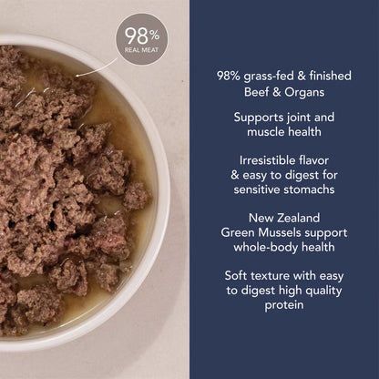 Bowl of Feline Natural Beef Feast wet cat food showing its soft, meaty loaf texture