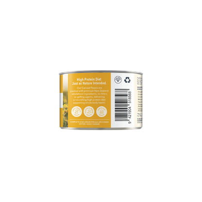 Feline Natural Chicken Feast can label describing its high-protein complete and balanced recipe