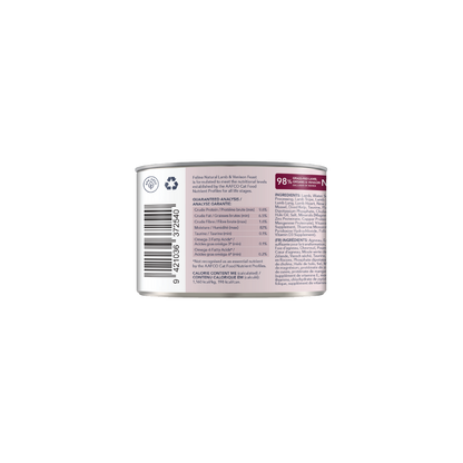 Feline Natural Lamb &amp; Venison Feast can showing guaranteed analysis and calculated calorie content