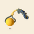 A heavy-duty dog toy featuring a 7cm yellow solid core rubber ball securely anchored to a thick blue and yellow braided rope with knots, designed for interactive tug-of-war and fetch.