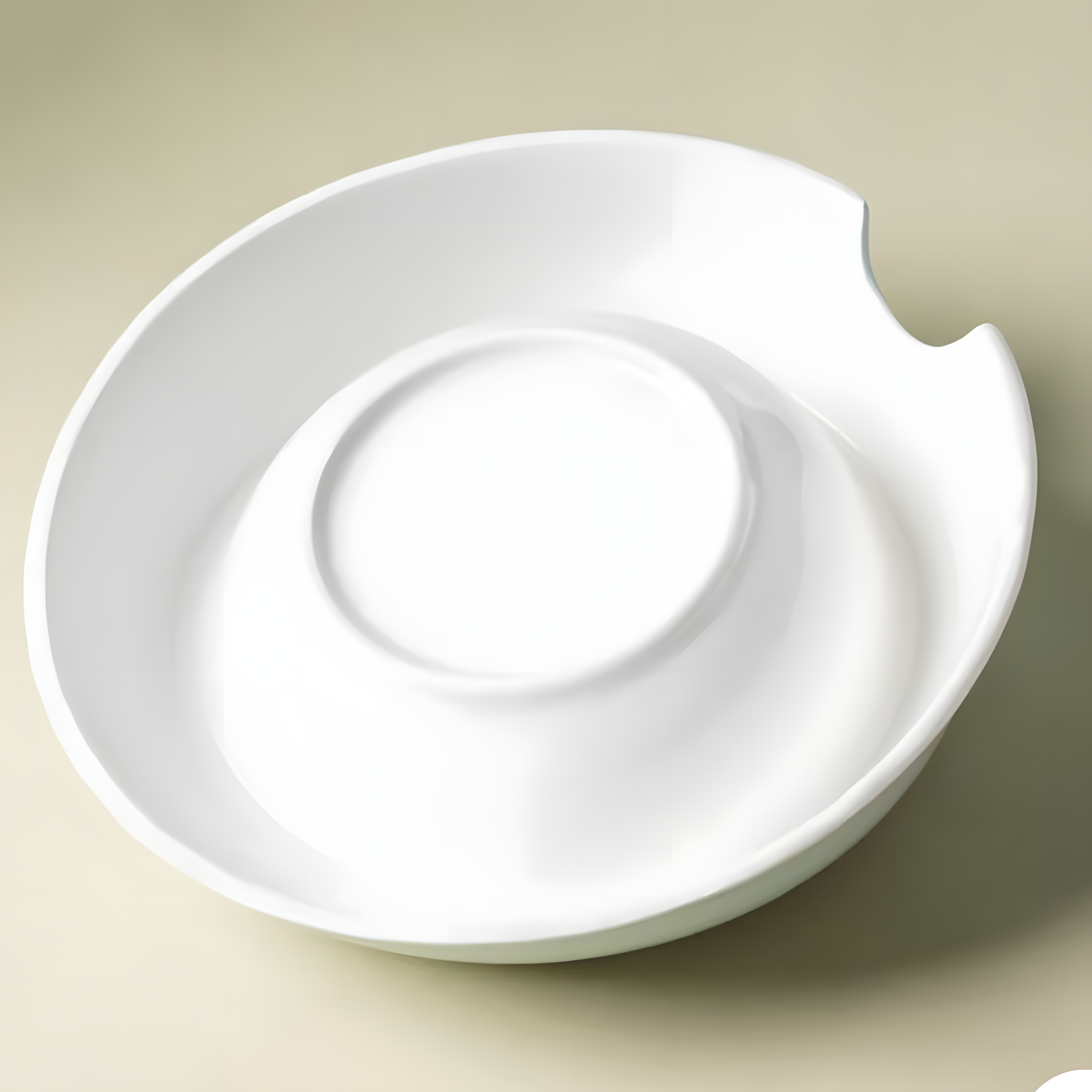 The underside of the white ceramic cat bowl, showcasing its solid heavyweight base designed to prevent sliding, alongside the hidden ergonomic lift notch.