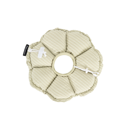 The Lime Green HiDREAM gingham flower recovery collar displayed on a solid black background, showcasing the water-repellent fabric.