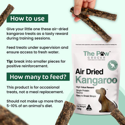 Infographic for The Paw Grocer Air Dried Kangaroo detailing &