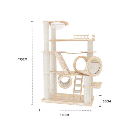 Overall dimensions of the HONEYPOTCAT Knightsbridge cat tree, highlighting its 175cm height, 110cm width, and extra-wide 60cm baseplate.