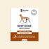 Front packaging of Kōrure Pets Beef Bone Broth Powder for dogs. A 50g box highlighting 100% pure New Zealand grass-fed beef, designed to easily digest and soothe sensitive stomachs.
