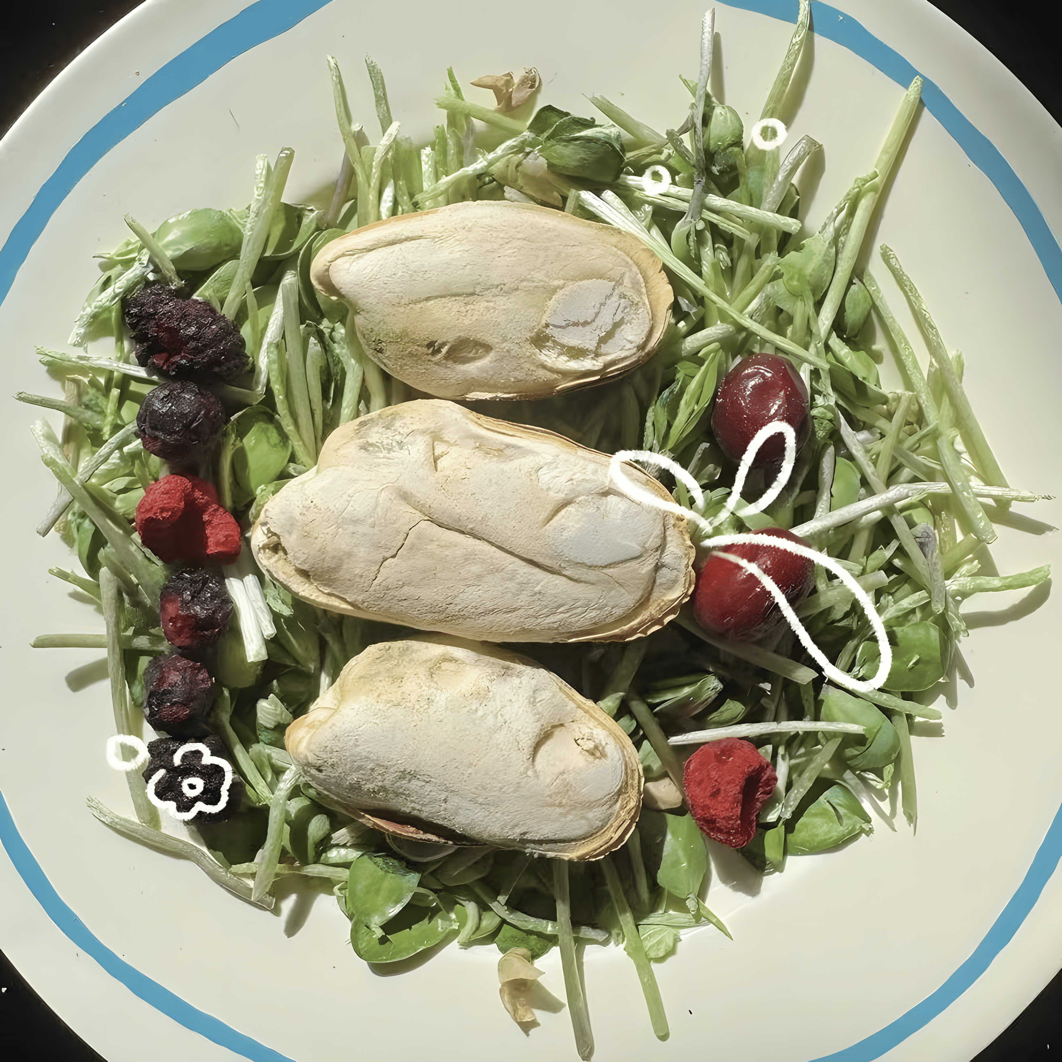 Gourmet dog meal featuring freeze-dried green-lipped mussels as a topper, rich in Omega-3 fatty acids (EPA &amp; DHA) for brain health and a glossy coat.