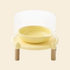 Front view of the Mango Splash-Proof Elevated Bowl Set in yellow, featuring a semi-transparent anti-mess shield and stable wooden legs