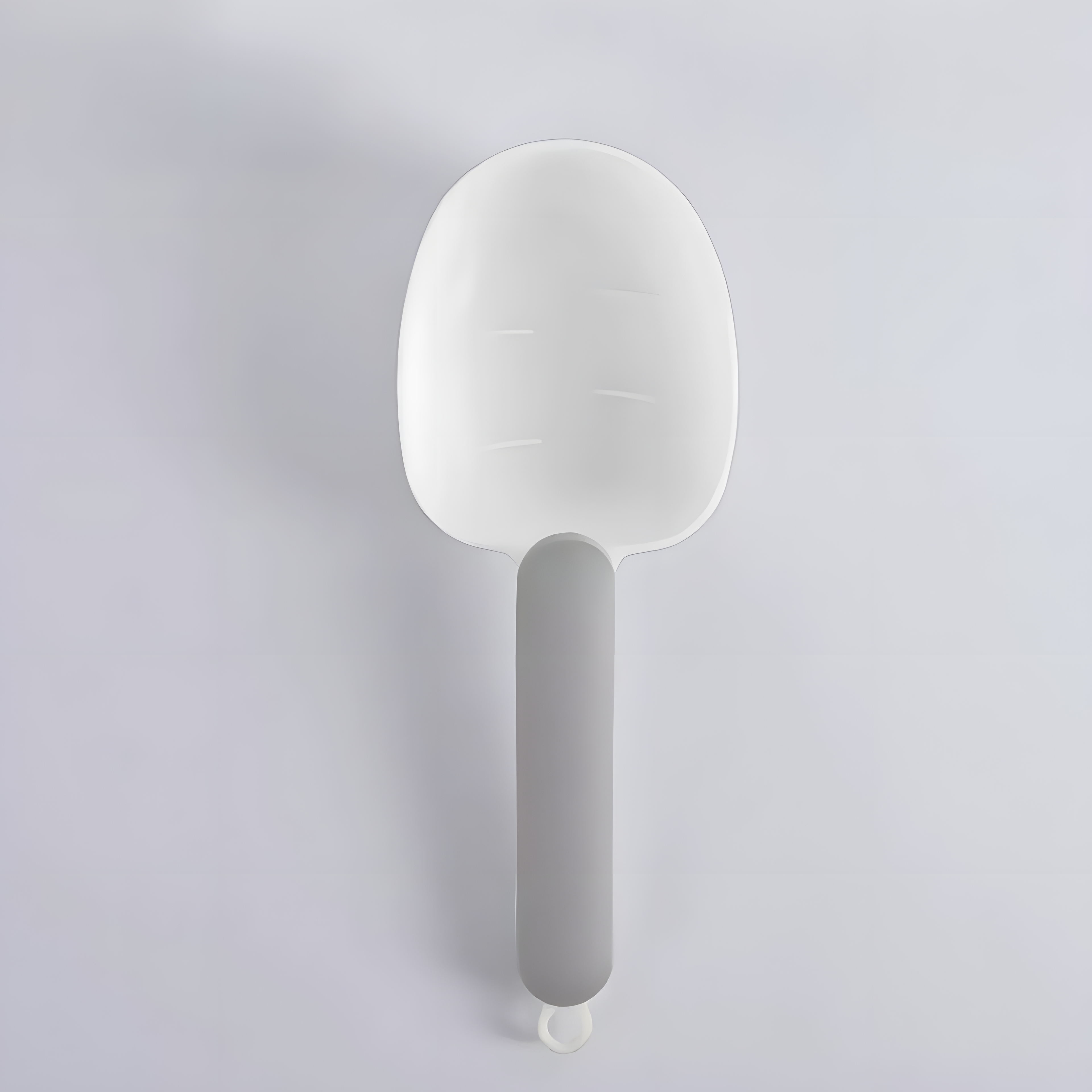 Top view of the minimalist White and Grey food scoop. Features a sturdy handle that doubles as a strong bag clip to lock in freshness