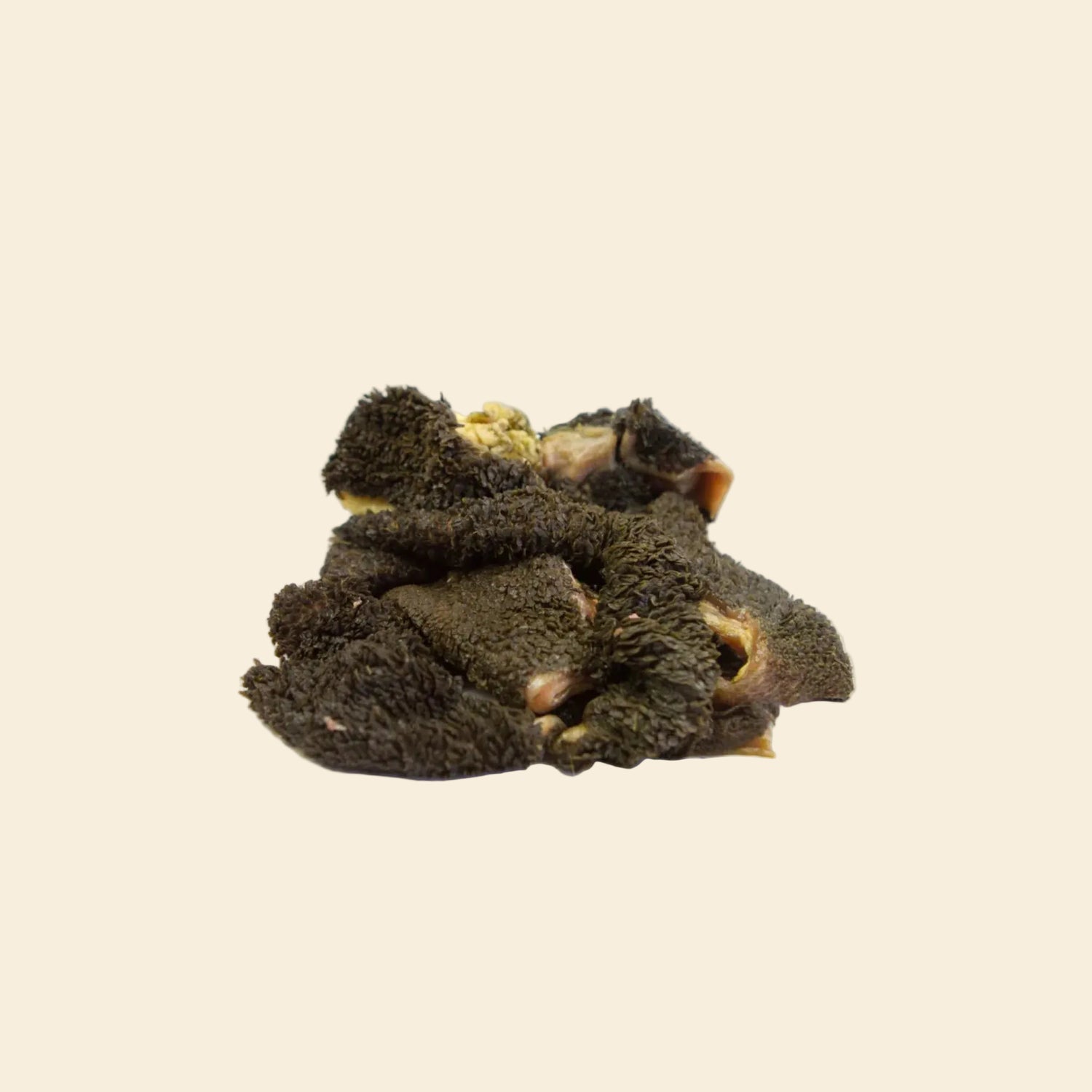 Close-up of unbleached green lamb tripe for dogs, showing natural dark texture rich in probiotics and digestive enzymes.