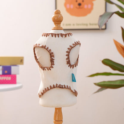 Front view of the vest on a mannequin showing the large armholes for ventilation. The relaxed stretch ensures a comfortable, airy fit for pugs and frenchies