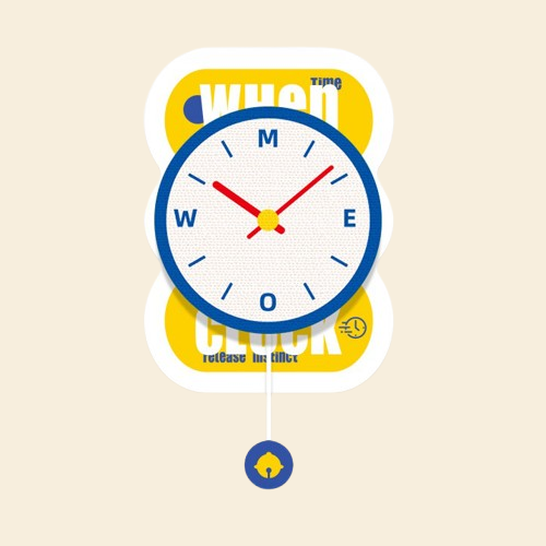 Flat view of the Vibrant Yellow Clock Cat Scratcher. Features a playful pop-art design and high-density vertical scratching surface