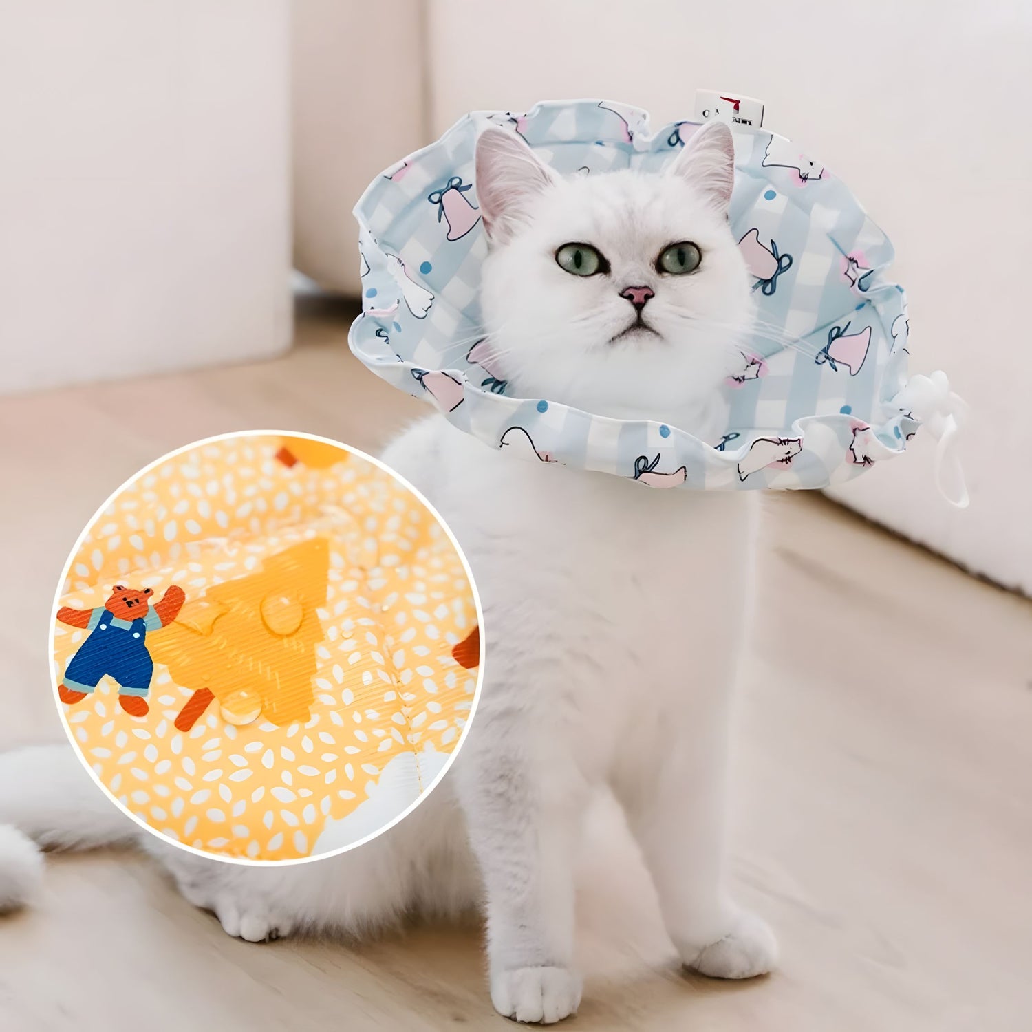 Close-up zoom of the Soft Collar fabric showing its water-repellent texture. Drool-proof and easy to wipe clean, keeping your pet&