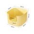 Dimensional graphic of the lemon yellow Mango Cube litter box, highlighting the 34cm high sides for spray protection and 22.5cm wide front entry.