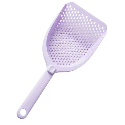 The lightweight Premium Round-Hole Cat Litter Scoop in a beautiful Lilac Purple pastel shade, featuring a sturdy PP material build.